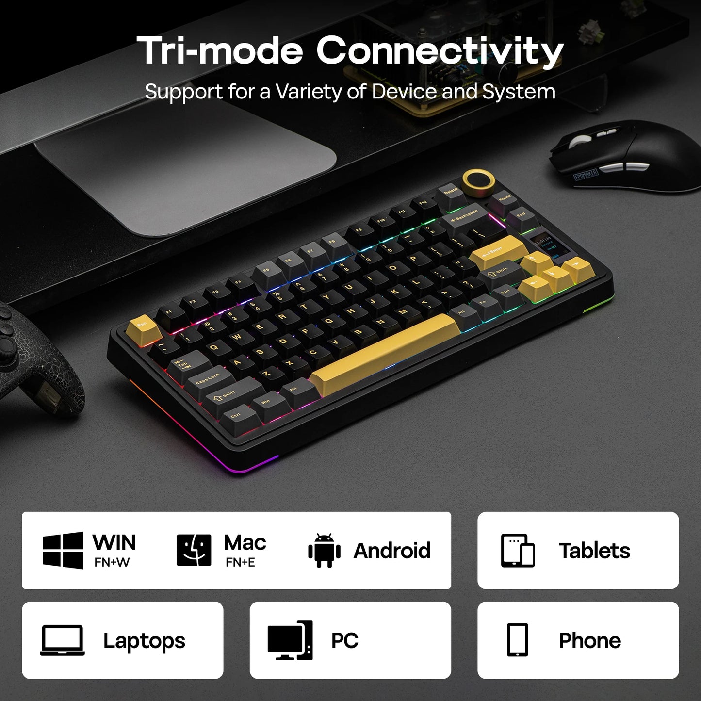 EPOMAKER X AULA EA75 MAX 75% ANSI US Layout Hot-Swap Gasket Wired/Bt/2.4Ghz Wireless Mechanical Keyboard with Screen & Knob