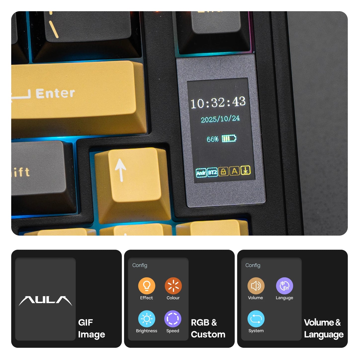 EPOMAKER X AULA EA75 MAX 75% ANSI US Layout Hot-Swap Gasket Wired/Bt/2.4Ghz Wireless Mechanical Keyboard with Screen & Knob